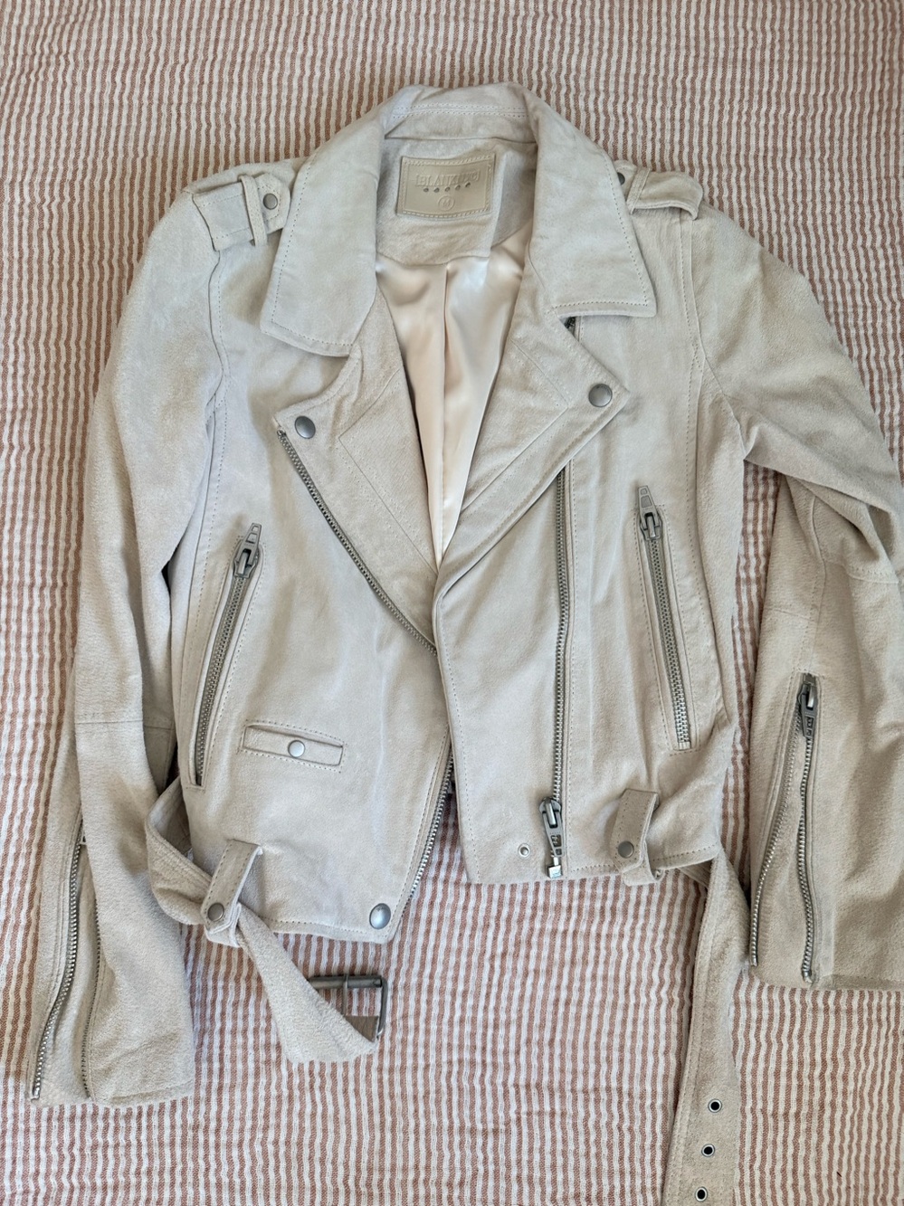 Blank NYC Light Beige Suede Biker Jacket